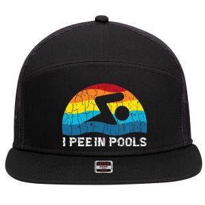 I Pee In Pools Funny Swimmer Swimming Coach Player Graphic 7 Panel Mesh Trucker Snapback Hat