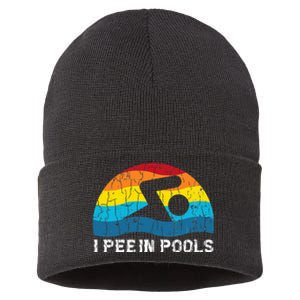 I Pee In Pools Funny Swimmer Swimming Coach Player Graphic Sustainable Knit Beanie