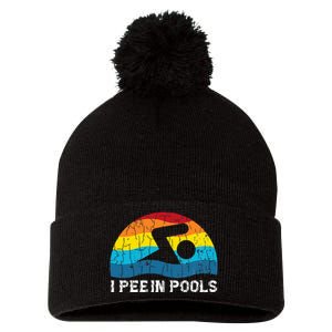 I Pee In Pools Funny Swimmer Swimming Coach Player Graphic Pom Pom 12in Knit Beanie