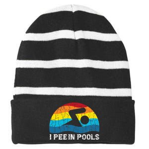 I Pee In Pools Funny Swimmer Swimming Coach Player Graphic Striped Beanie with Solid Band