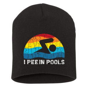 I Pee In Pools Funny Swimmer Swimming Coach Player Graphic Short Acrylic Beanie