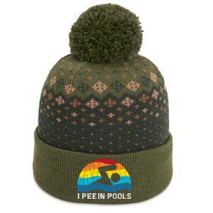 I Pee In Pools Funny Swimmer Swimming Coach Player Graphic The Baniff Cuffed Pom Beanie