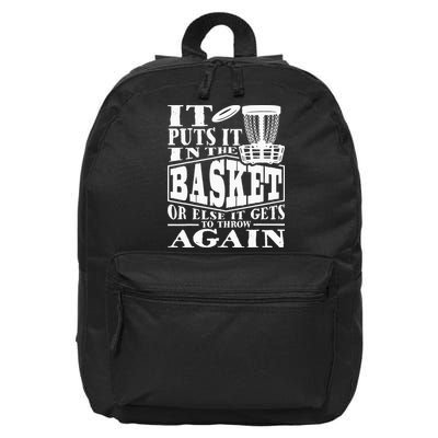 It Puts It In The Basket Disc Golf Player Disc Golfer 16 in Basic Backpack