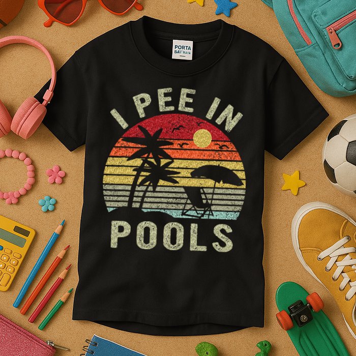 I Pee In Pools Sarcastic Sayings For Pools Lovers Retro Kids T-Shirt