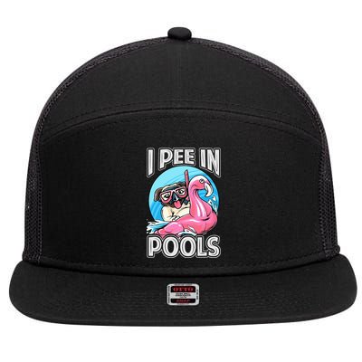 I Pee In Pools Funny Dog Swimming Pool Jokes 7 Panel Mesh Trucker Snapback Hat