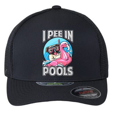 I Pee In Pools Funny Dog Swimming Pool Jokes Flexfit Unipanel Trucker Cap
