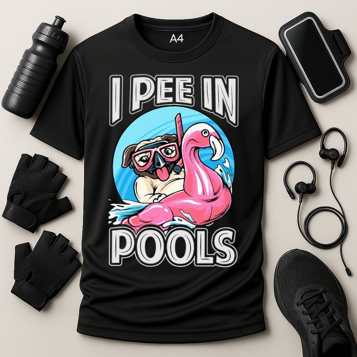 I Pee In Pools Funny Dog Swimming Pool Jokes Performance Shirt