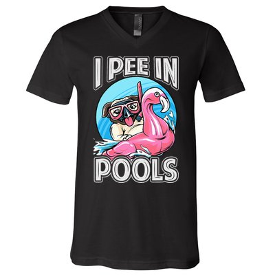 I Pee In Pools Funny Dog Swimming Pool Jokes V-Neck T-Shirt
