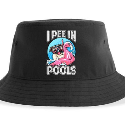 I Pee In Pools Funny Dog Swimming Pool Jokes Sustainable Bucket Hat