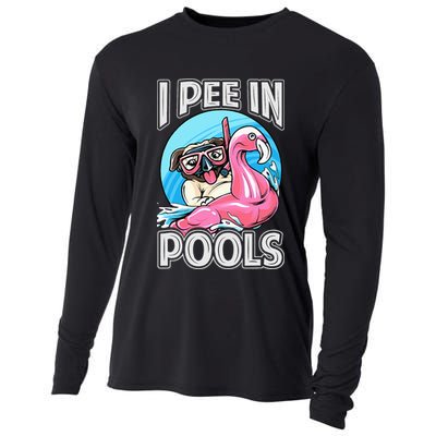I Pee In Pools Funny Dog Swimming Pool Jokes Cooling Performance Long Sleeve Crew