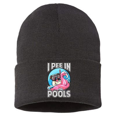 I Pee In Pools Funny Dog Swimming Pool Jokes Sustainable Knit Beanie