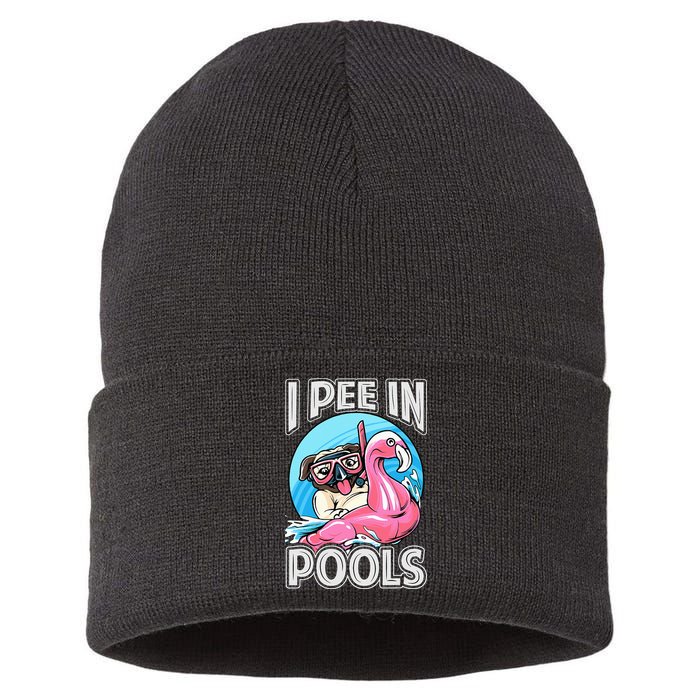 I Pee In Pools Funny Dog Swimming Pool Jokes Sustainable Knit Beanie