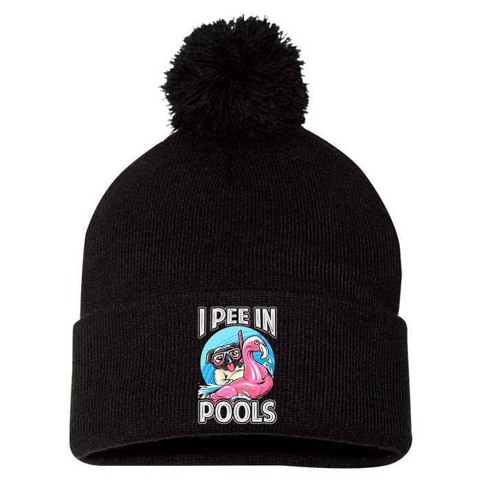I Pee In Pools Funny Dog Swimming Pool Jokes Pom Pom 12in Knit Beanie