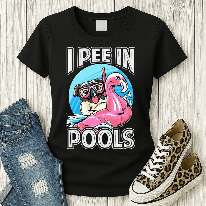 I Pee In Pools Funny Dog Swimming Pool Jokes Womens T-Shirt