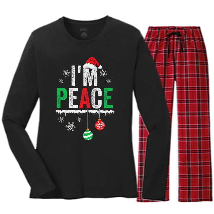 IM Peace I Come In Peace Funny Matching Couple Christmas Women's Long Sleeve Flannel Pajama Set 