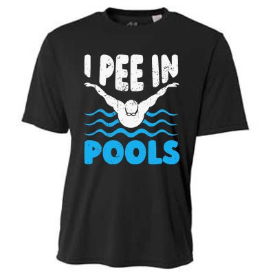 I Pee In Pools Funny Swimmer Swimming Coach Player Graphic Cooling Performance Crew T-Shirt