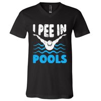 I Pee In Pools Funny Swimmer Swimming Coach Player Graphic V-Neck T-Shirt