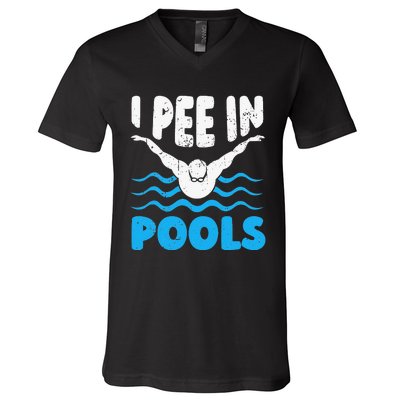 I Pee In Pools Funny Swimmer Swimming Coach Player Graphic V-Neck T-Shirt