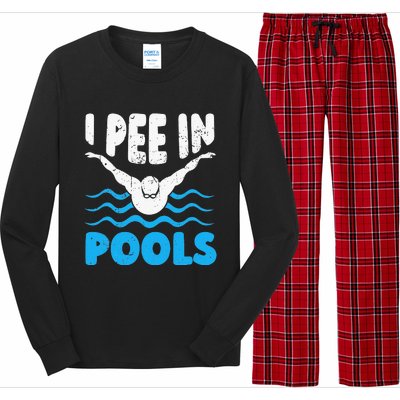 I Pee In Pools Funny Swimmer Swimming Coach Player Graphic Long Sleeve Pajama Set