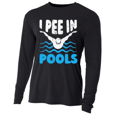 I Pee In Pools Funny Swimmer Swimming Coach Player Graphic Cooling Performance Long Sleeve Crew