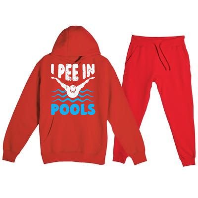 I Pee In Pools Funny Swimmer Swimming Coach Player Graphic Premium Hooded Sweatsuit Set