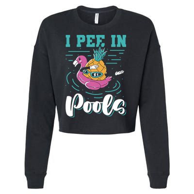 I Pee In Pools Swimming Joke Peeing In Public Pools Cropped Pullover Crew