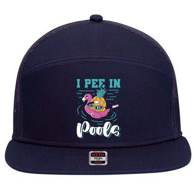 I Pee In Pools Swimming Joke Peeing In Public Pools 7 Panel Mesh Trucker Snapback Hat