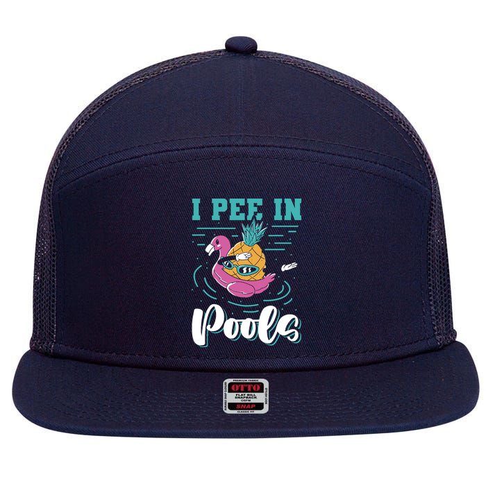 I Pee In Pools Swimming Joke Peeing In Public Pools 7 Panel Mesh Trucker Snapback Hat