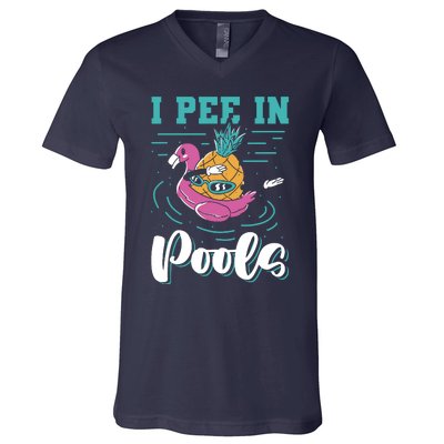 I Pee In Pools Swimming Joke Peeing In Public Pools V-Neck T-Shirt