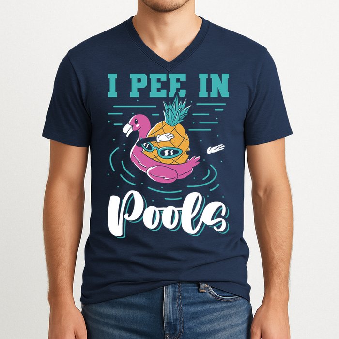 I Pee In Pools Swimming Joke Peeing In Public Pools V-Neck T-Shirt