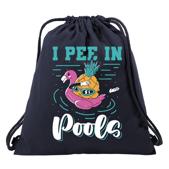 I Pee In Pools Swimming Joke Peeing In Public Pools Drawstring Bag