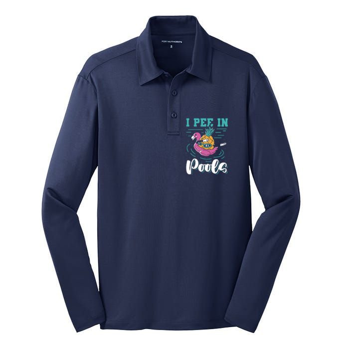 I Pee In Pools Swimming Joke Peeing In Public Pools Silk Touch Performance Long Sleeve Polo