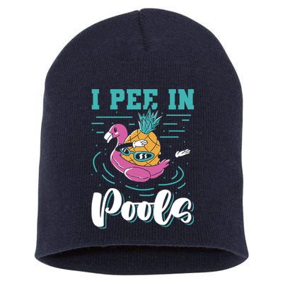 I Pee In Pools Swimming Joke Peeing In Public Pools Short Acrylic Beanie