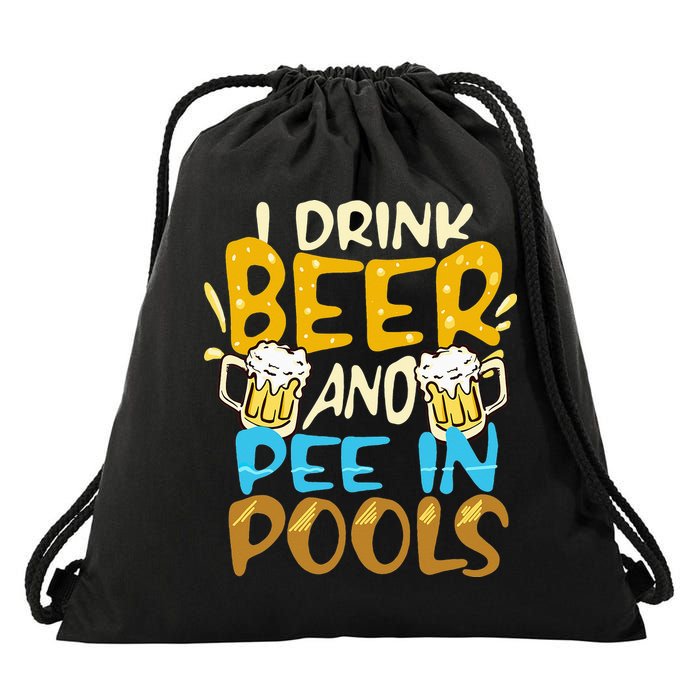 I Pee In Pools Swimming Swim Drink Beer I Pee In Pools Drawstring Bag