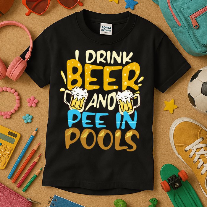 I Pee In Pools Swimming Swim Drink Beer I Pee In Pools Kids T-Shirt