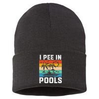 I Pee in Pools Funny Sayings for Pools Swimming Sustainable Knit Beanie