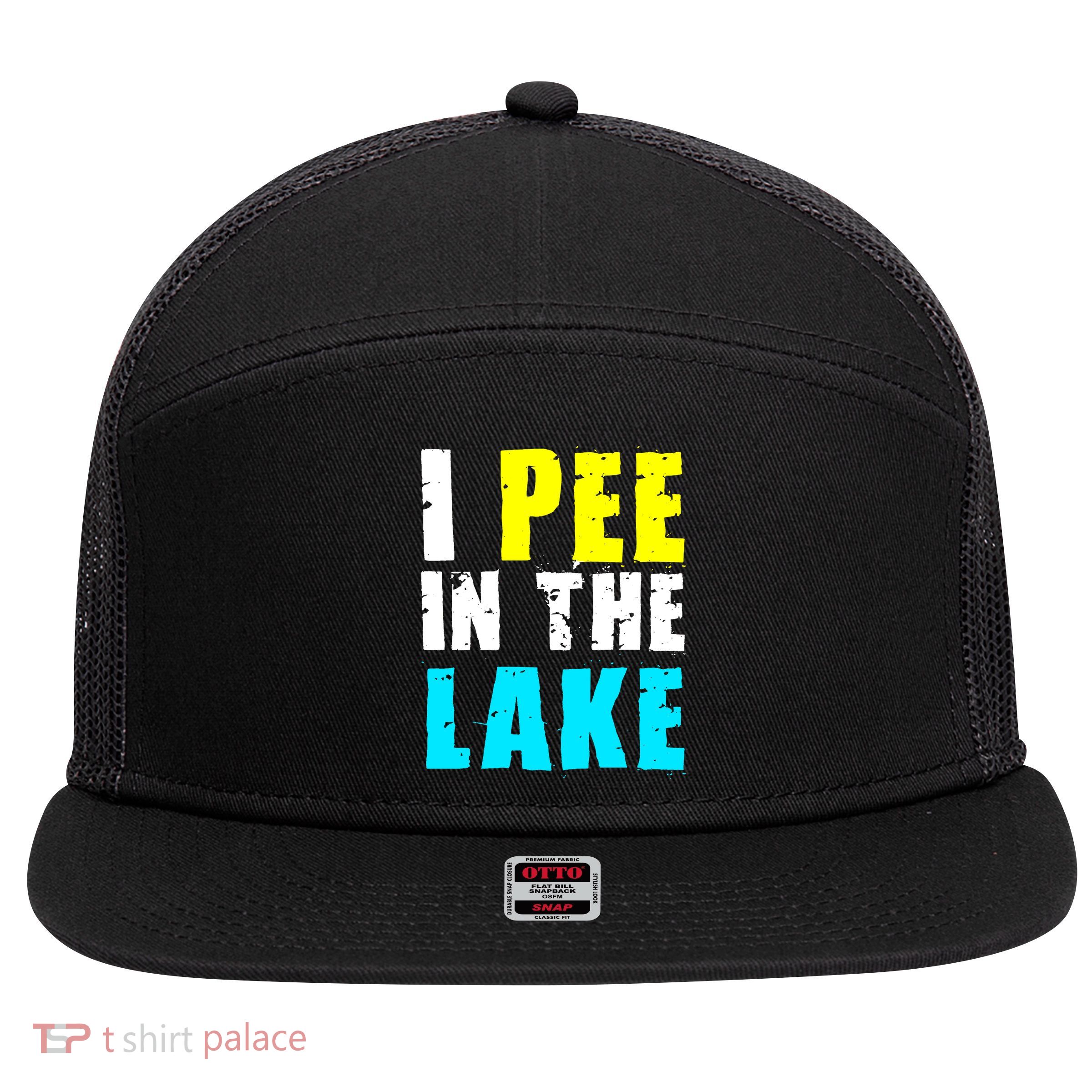 I Pee In The Lake Funny Summer Vacation 7 Panel Mesh Trucker Snapback Hat
