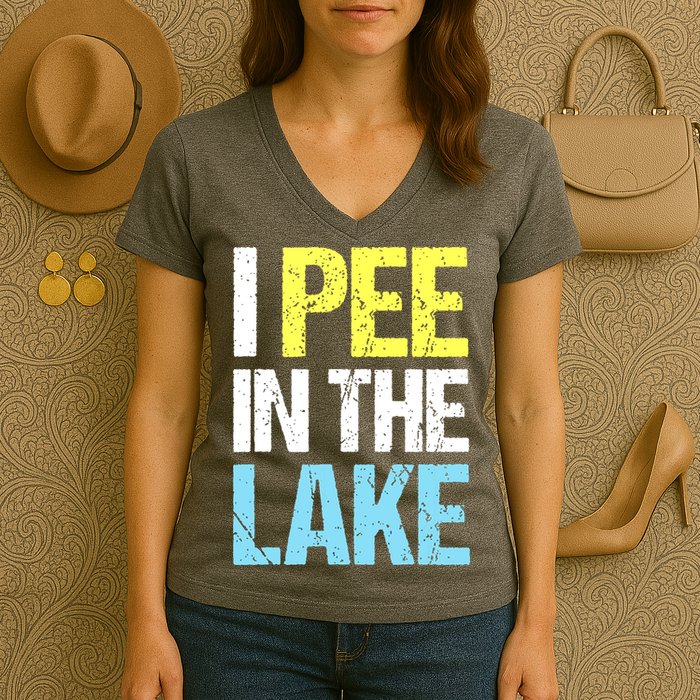 I Pee In The Lake Funny Summer Vacation Women's V-Neck T-Shirt