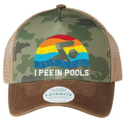 I Pee In Pools Funny Swimmer Swimming Coach Player Graphic Legacy Tie Dye Trucker Hat