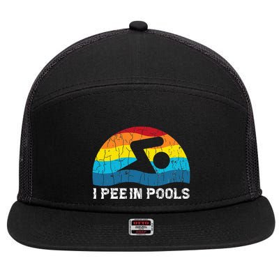 I Pee In Pools Funny Swimmer Swimming Coach Player Graphic 7 Panel Mesh Trucker Snapback Hat