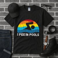 I Pee In Pools Funny Swimmer Swimming Coach Player Graphic Tall T-Shirt