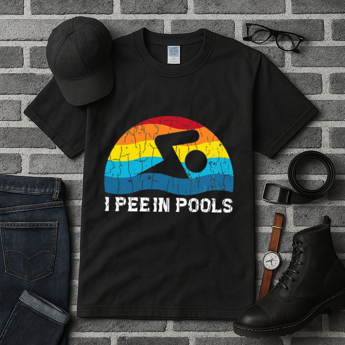 I Pee In Pools Funny Swimmer Swimming Coach Player Graphic Tall T-Shirt
