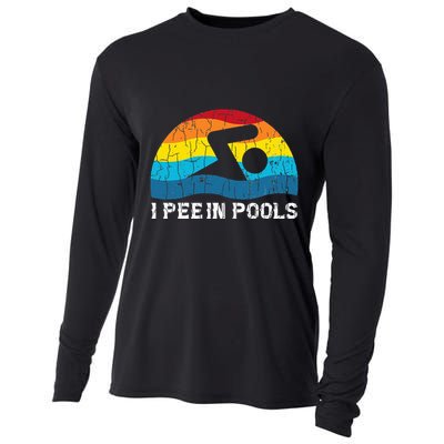 I Pee In Pools Funny Swimmer Swimming Coach Player Graphic Cooling Performance Long Sleeve Crew