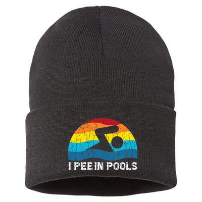 I Pee In Pools Funny Swimmer Swimming Coach Player Graphic Sustainable Knit Beanie