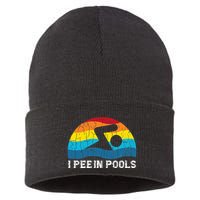 I Pee In Pools Funny Swimmer Swimming Coach Player Graphic Sustainable Knit Beanie
