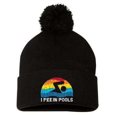 I Pee In Pools Funny Swimmer Swimming Coach Player Graphic Pom Pom 12in Knit Beanie