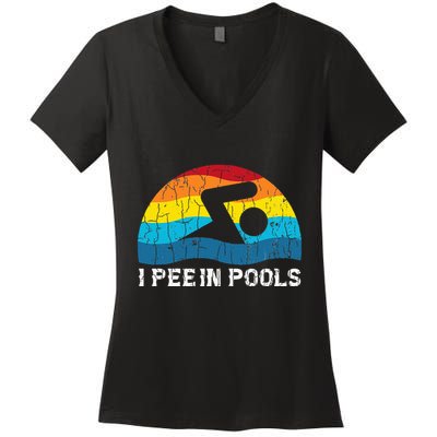 I Pee In Pools Funny Swimmer Swimming Coach Player Graphic Women's V-Neck T-Shirt