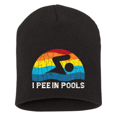 I Pee In Pools Funny Swimmer Swimming Coach Player Graphic Short Acrylic Beanie