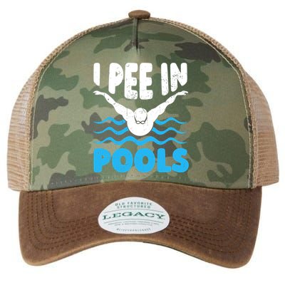 I Pee In Pools Funny Swimmer Swimming Coach Player Graphic Legacy Tie Dye Trucker Hat