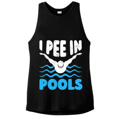 I Pee In Pools Funny Swimmer Swimming Coach Player Graphic Ladies PosiCharge Tri-Blend Wicking Tank